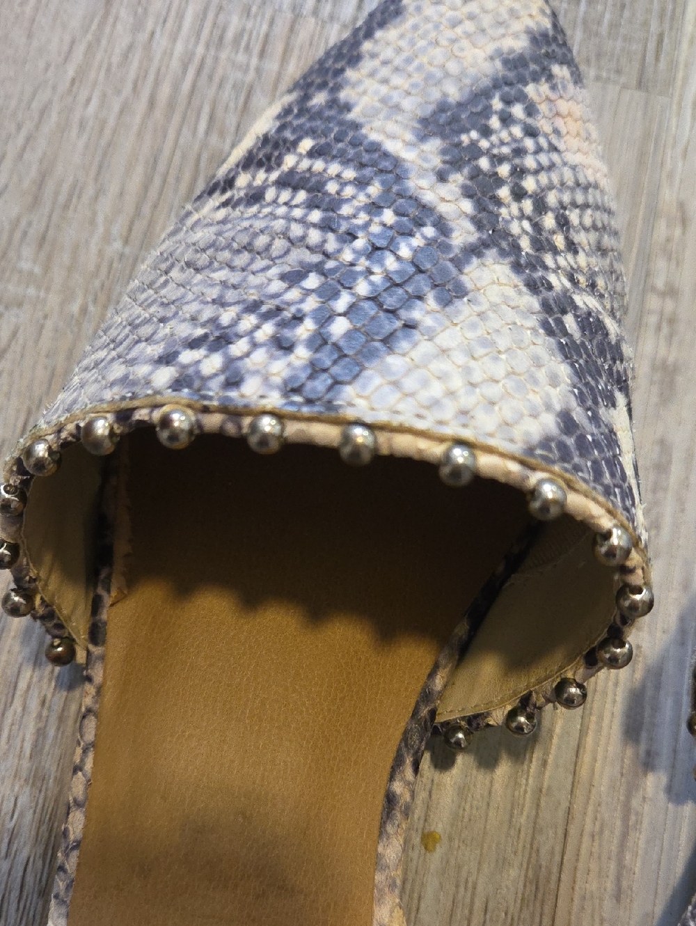 Steve Madden Snake-Print Pointed Slide Mules with Stud Trim - Picture 6 of 9